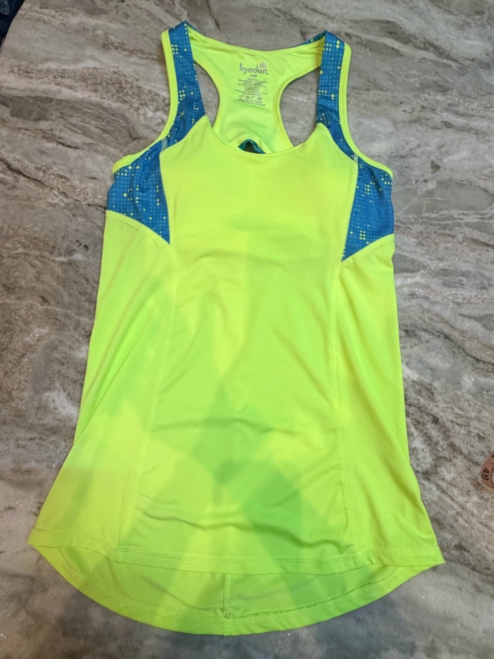 Kyodan Athletic Tank Top Neon Green Blue Racerback Petite Small Workout